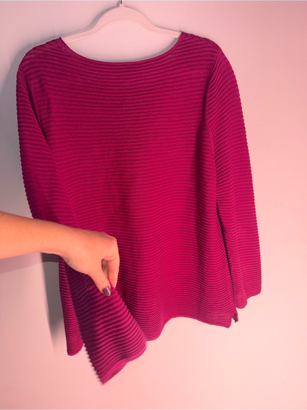 Eileen Fisher Organic Linen Cotton Long Sleeve Fuchsia Top